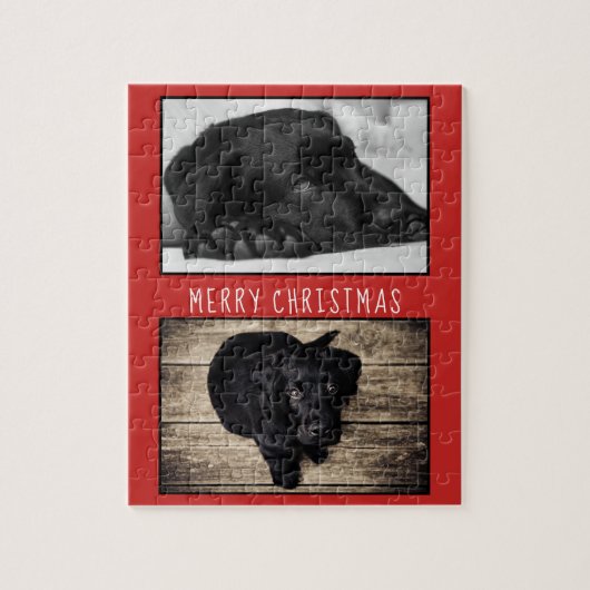Cute Red Dog Puppy 2 Kerstmis met fotocollage Legpuzzel (Verticaal)