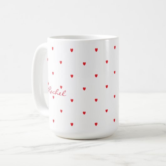 Cute Red Doodle Hearts White Classy Monogram Name Koffiemok (Voorkant links)