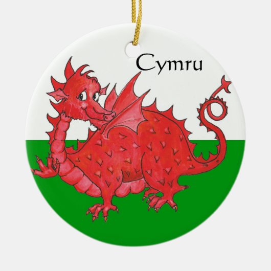 Cute Red Dragon, Green and White Ceramic Ornament (Voorkant)