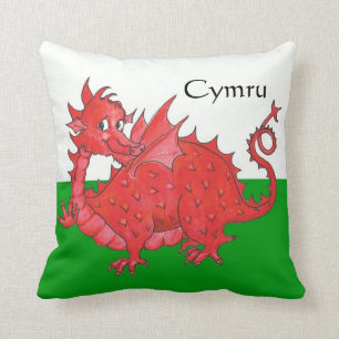 Cute Red Dragon, Green and White Pillow of Cushion Kussen
