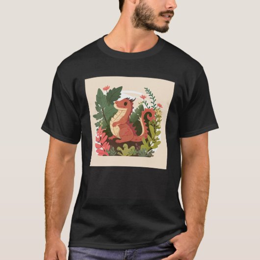 Cute Red Dragon in a garden forest T-shirt (Voorkant)