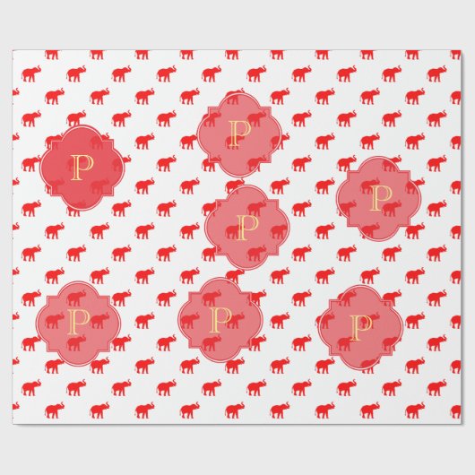 Cute red elephant monogram cadeaupapier (Vlak)
