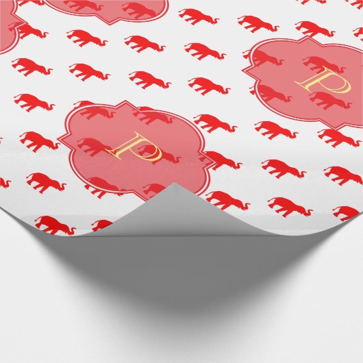 Cute red elephant monogram cadeaupapier (Hoek)