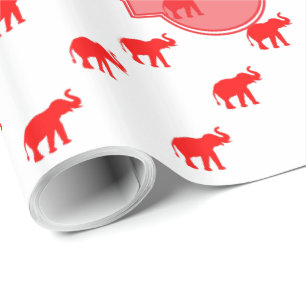Cute red elephant monogram cadeaupapier
