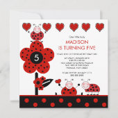 Cute Red en Black Ladybug Birthday Invitation Kaart (Voorkant)