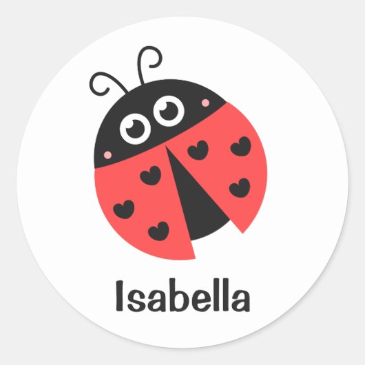 Cute Red en Black Ladybug met hart voor meisjes Ronde Sticker (Voorkant)