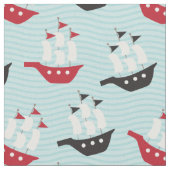 Cute Red en Black Pirate Ship Fabric Stof (Close Up)