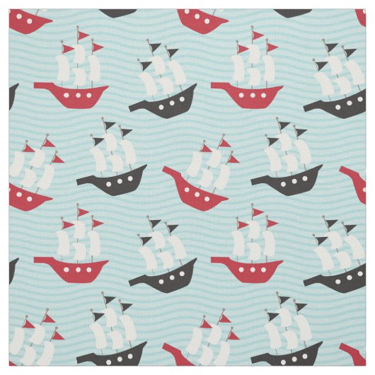 Cute Red en Black Pirate Ship Fabric Stof (Swatch)
