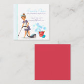 Cute Red en Blue Striped Cleaning Service Maid Vierkante Visitekaartje (Voorkant / Achterkant)