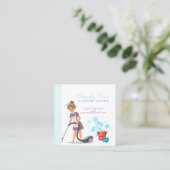 Cute Red en Blue Striped Cleaning Service Maid Vierkante Visitekaartje (Staand voorkant)