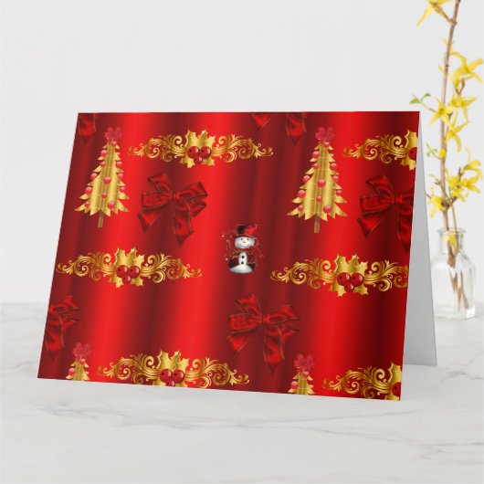 Cute Red en Gold Kerstmis Kaart (Gele Bloem)