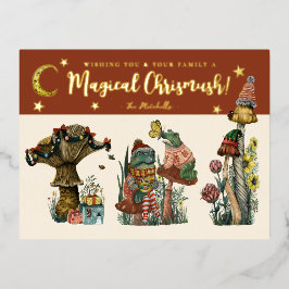 Cute Red en Gold Merry Magic Mushroom kerst Folie Feestdagen Briefkaart