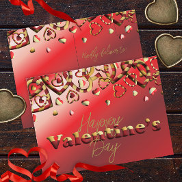Cute Red en Gold Striped Hearts Valentijnsdag Briefkaart