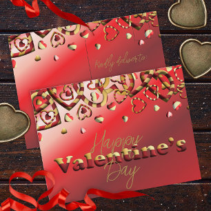 Cute Red en Gold Striped Hearts Valentijnsdag Briefkaart