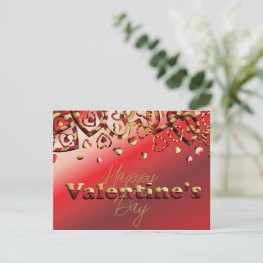 Cute Red en Gold Striped Hearts Valentijnsdag Briefkaart (Staand voorkant)