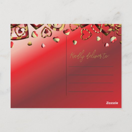 Cute Red en Gold Striped Hearts Valentijnsdag Briefkaart (Achterkant)