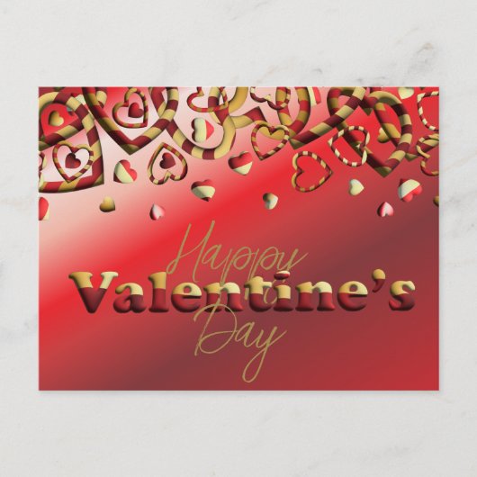 Cute Red en Gold Striped Hearts Valentijnsdag Briefkaart (Voorkant)