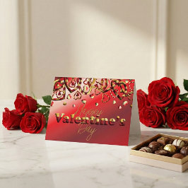 Cute Red en Gold Striped Hearts Valentijnsdag Feestdagen Kaart