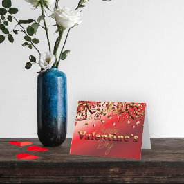 Cute Red en Gold Striped Hearts Valentijnsdag Feestdagen Kaart