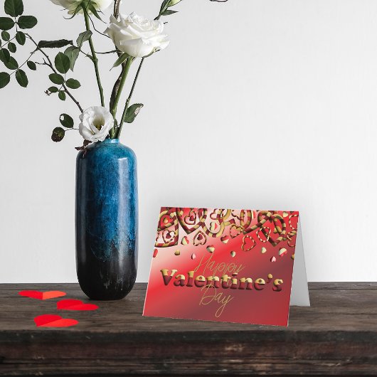 Cute Red en Gold Striped Hearts Valentijnsdag Feestdagen Kaart