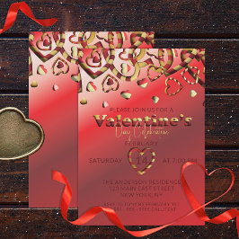 Cute Red en Gold Striped Hearts Valentijnsdag Kaart