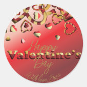 Cute Red en Gold Striped Hearts Valentijnsdag Ronde Sticker (Voorkant)