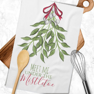 Cute Red en Green Botanical Kerstmis Theedoek