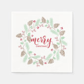 Cute Red en Green Holly en Pine Kerstmis Wreater Servet (Voorkant)