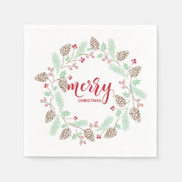 Cute Red en Green Holly en Pine Kerstmis Wreater Servet