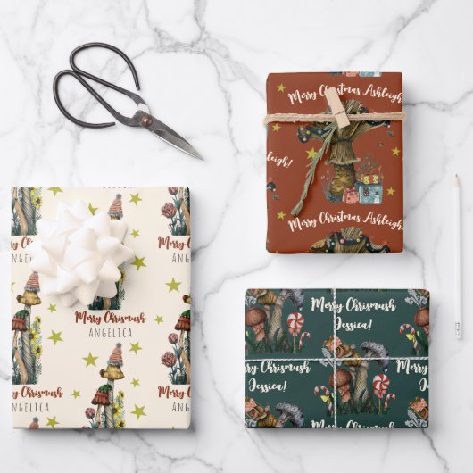 Cute Red en Green Mushroom met kerstmis - Aangepas Inpakpapier Vel (Voorkant)