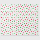 Cute Red en Green Paw Prints Pattern Cadeaupapier (Vlak)