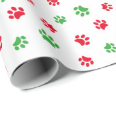 Cute Red en Green Paw Prints Pattern Cadeaupapier (Rol Hoek)