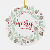 Cute Red en Green Pine en Holly Wreater Kerstmis Keramisch Ornament (Achterkant)