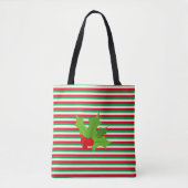 Cute Red en Green Stripe Holly Kerstmis Tote Bag (Voorkant)