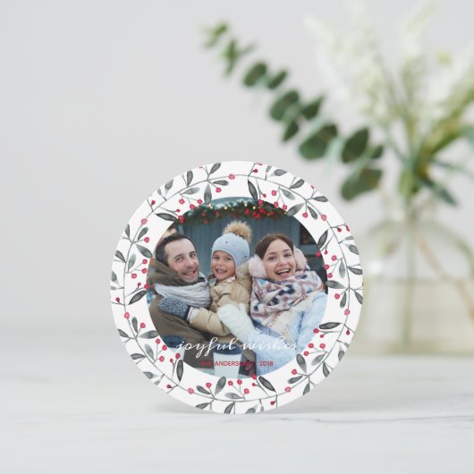 Cute Red en Green Waterverf Holly Kerstmis Wreater Kaart (Staand voorkant)