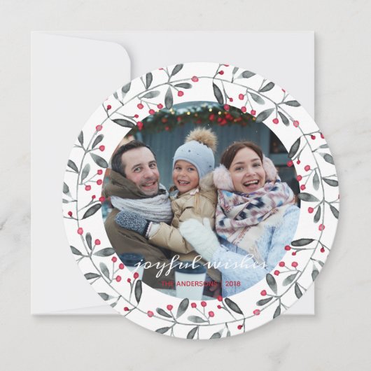 Cute Red en Green Waterverf Holly Kerstmis Wreater Kaart (Voorkant)