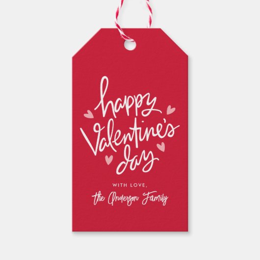 Cute Red en Roze hart Happy Valentijnsdag Cadeaulabel (Voorkant)