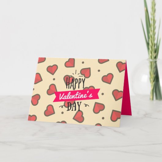 Cute Red en Roze Heart Happy Valentines Day Kaart (Voorkant)