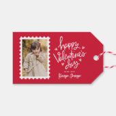 Cute Red en Roze Hearts Photo Valentijnsdag Cadeaulabel (Voorkant (Horizontaal))