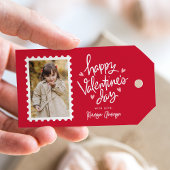 Cute Red en Roze Hearts Photo Valentijnsdag Cadeaulabel
