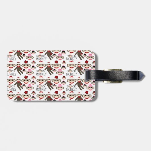Cute Red en Roze Socket Monkeys Collage Pattern Bagagelabel (Achterkant horizontaal)