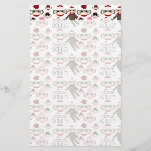 Cute Red en Roze Socket Monkeys Collage Pattern Briefpapier (Voorkant)