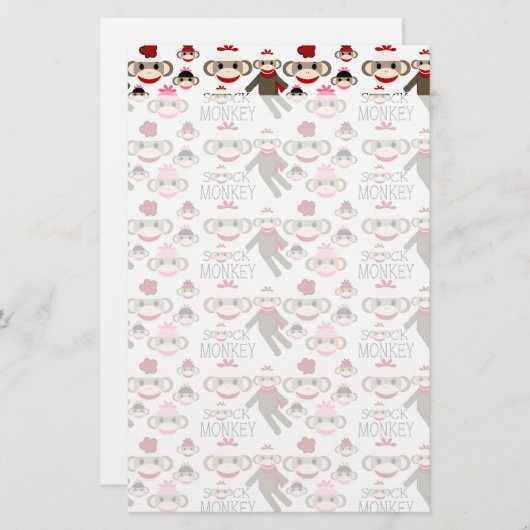 Cute Red en Roze Socket Monkeys Collage Pattern Briefpapier (Voorkant / Achterkant)