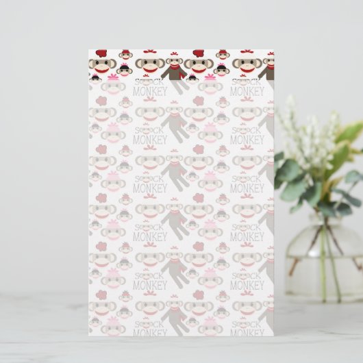 Cute Red en Roze Socket Monkeys Collage Pattern Briefpapier (Staand voorkant)