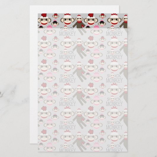 Cute Red en Roze Socket Monkeys Collage Pattern Briefpapier (Voorkant / Achterkant)