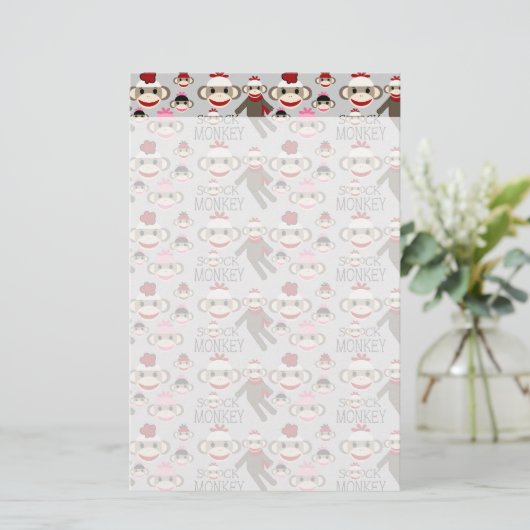 Cute Red en Roze Socket Monkeys Collage Pattern Briefpapier (Staand voorkant)