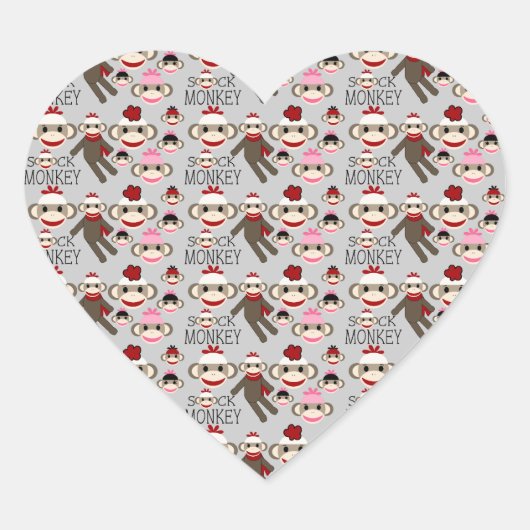 Cute Red en Roze Socket Monkeys Collage Pattern Hart Sticker (Voorkant)