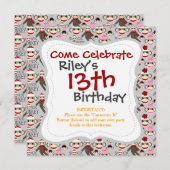 Cute Red en Roze Socket Monkeys Collage Pattern Kaart (Voorkant / Achterkant)