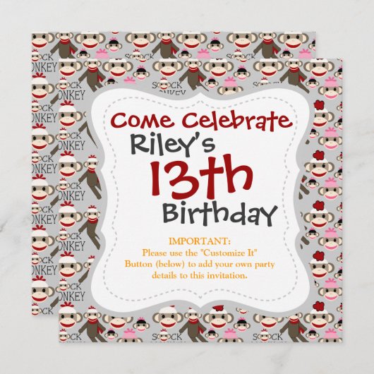 Cute Red en Roze Socket Monkeys Collage Pattern Kaart (Voorkant / Achterkant)