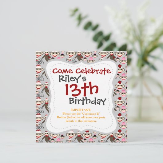 Cute Red en Roze Socket Monkeys Collage Pattern Kaart (Staand voorkant)